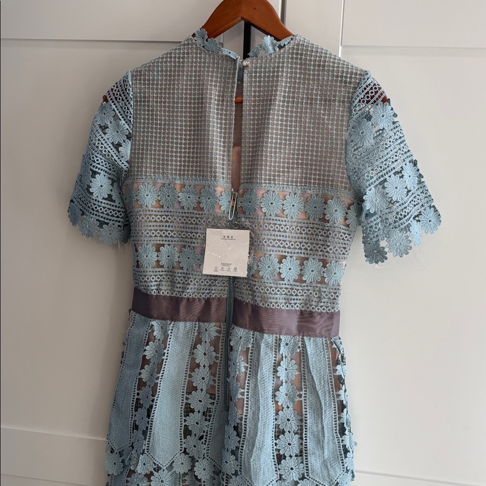 Elegant Lace Midi Dress in Light Blue - Picture 6 of 10